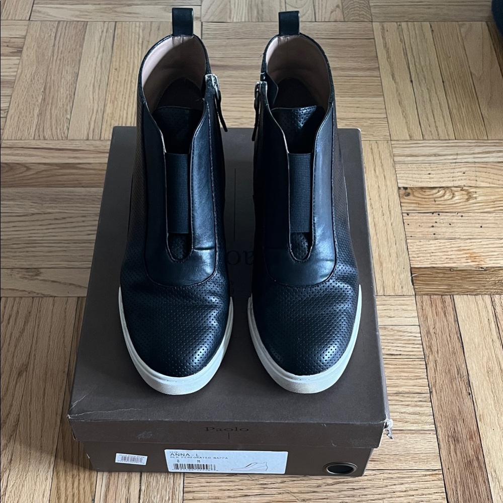 Linea Paolo Black Leather High-Top Platform Sneakers / Boots